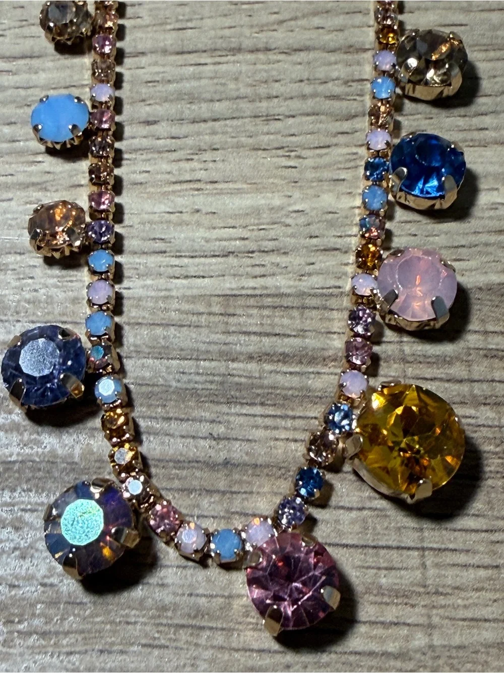 paparazzi Gold-Tone Necklace with Pink, Blue, Yellow and Champagne Stones